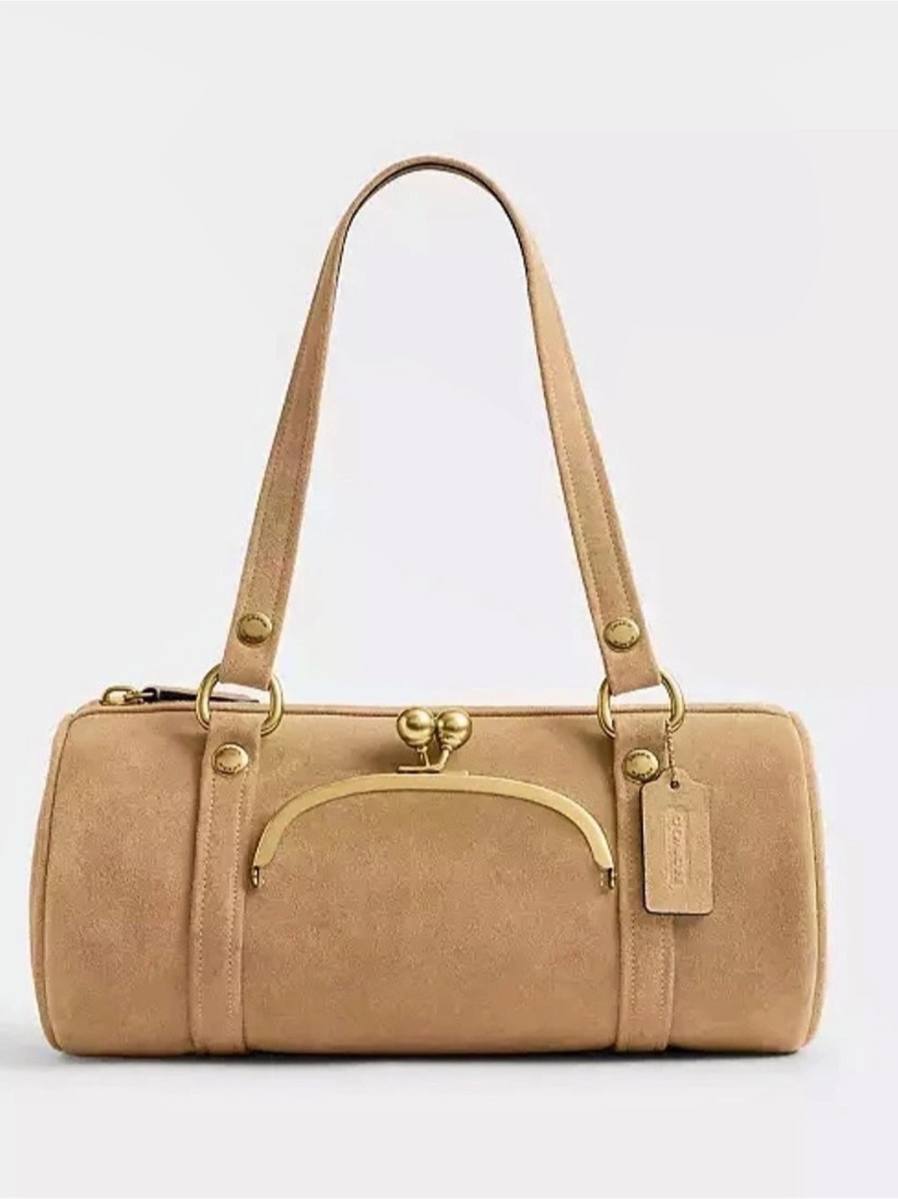 Coach NWT $495 MSRP Kisslock Suede Barrel Bag
